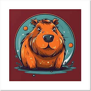 Capybara in pond Posters and Art